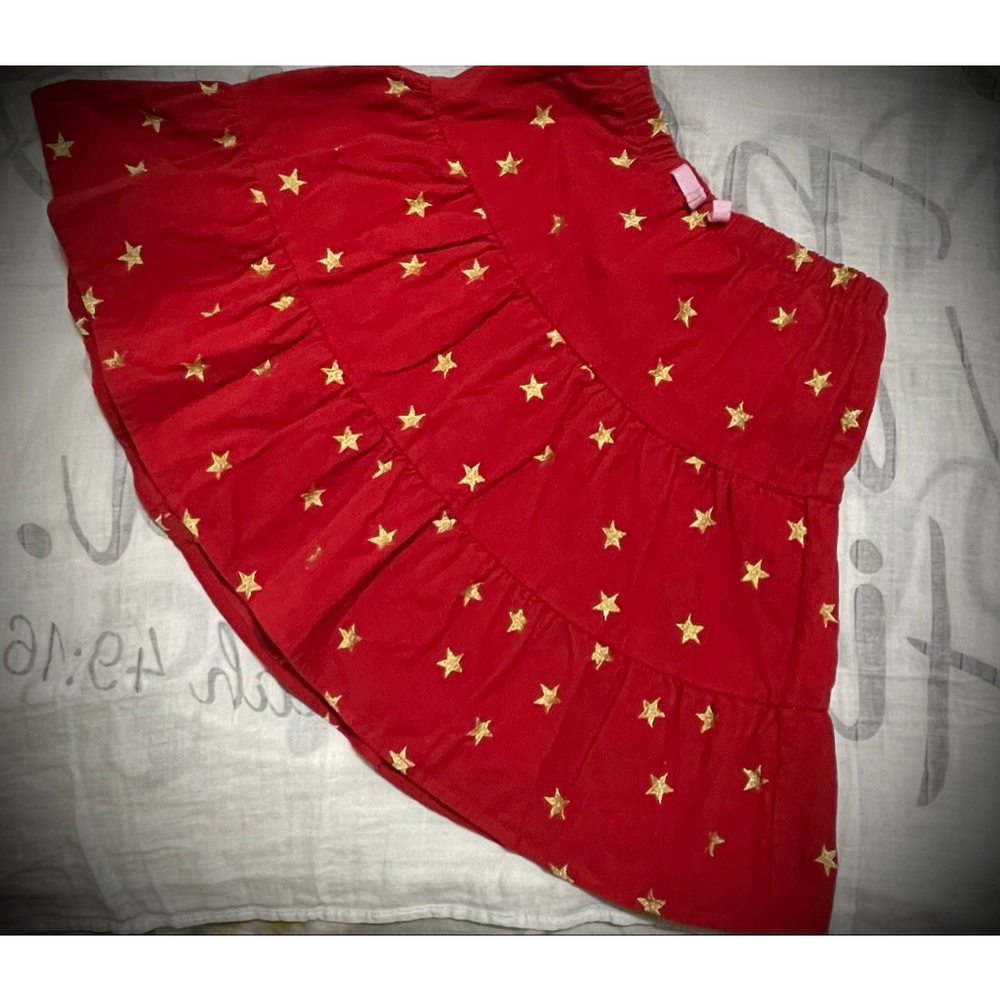 Girls Mini Boden Red Gold Star Tiered Skirt Size 7